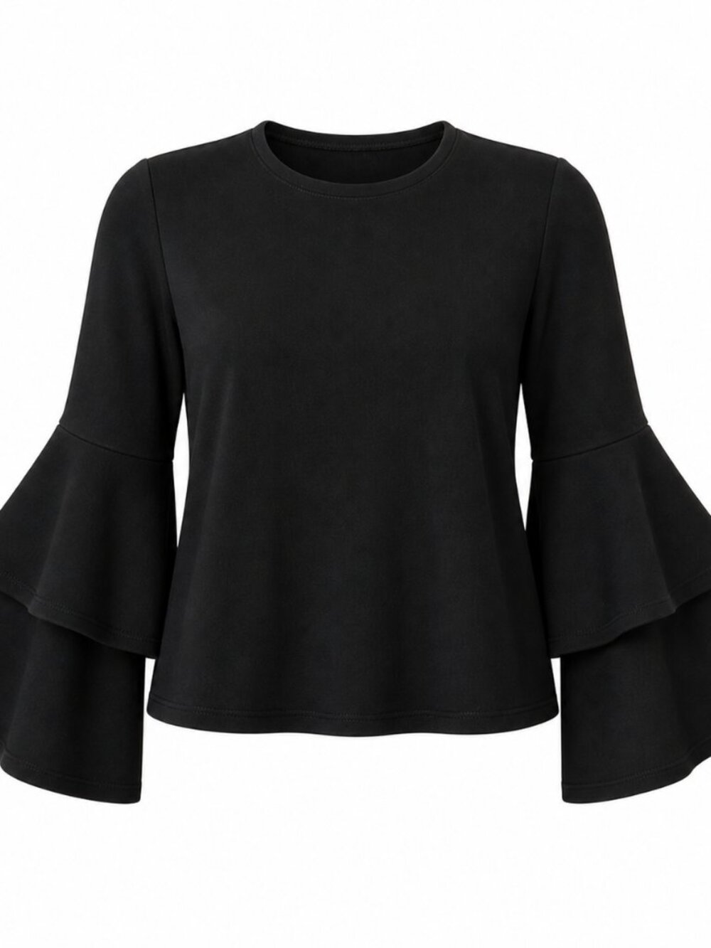 Anthropologie Eri & Ali Tiered Ruffle Top Shirt Womens Medium Black Bell Sleeve